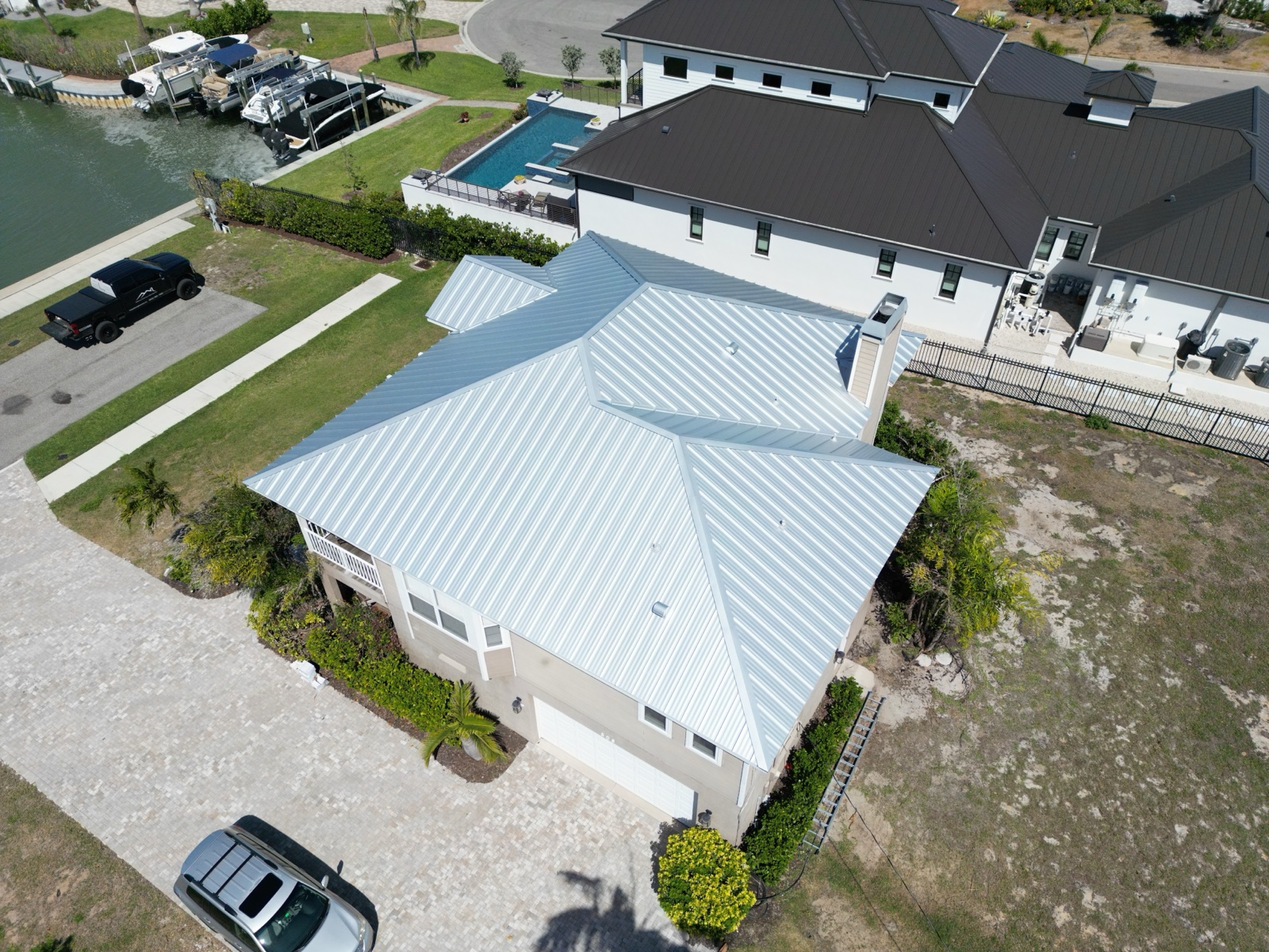 Standing seam metal roof on a coastal home