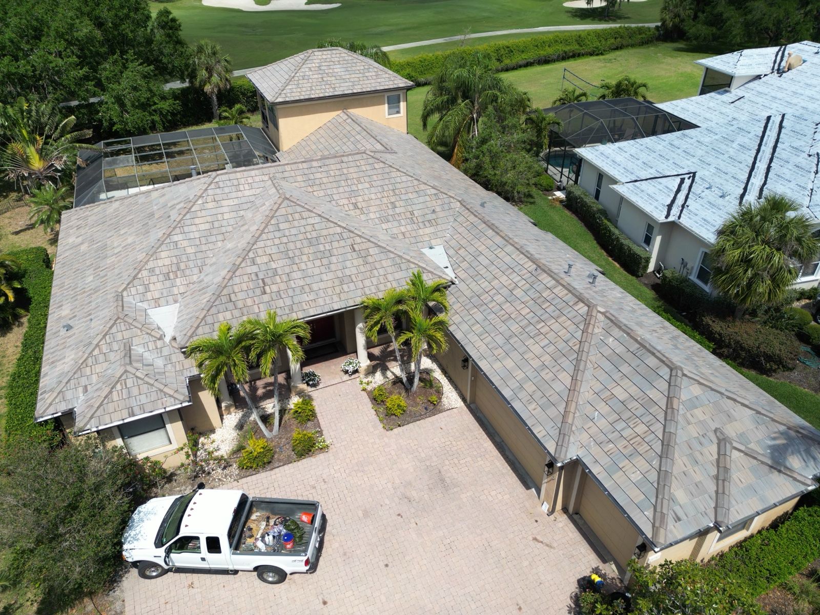 Flat tile roof on a golf course community home